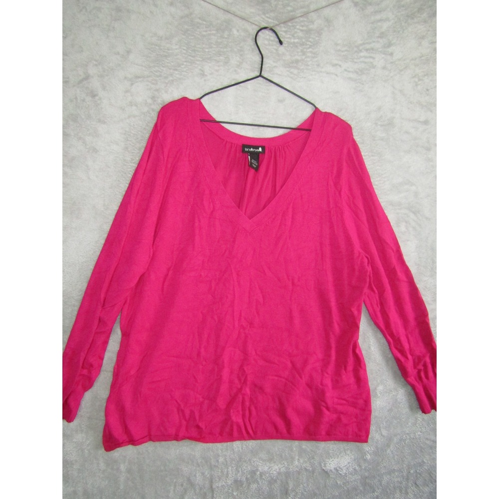 Lane Bryant Hot Pink V Neck Long Sleeve Knit Sweater Plus Size 22 24
